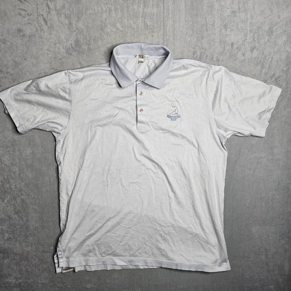 Peter Millar Polo Shirt Mens Large White Striped Pinehurst #2 Golf Logo Cotton - Picture 2 of 11